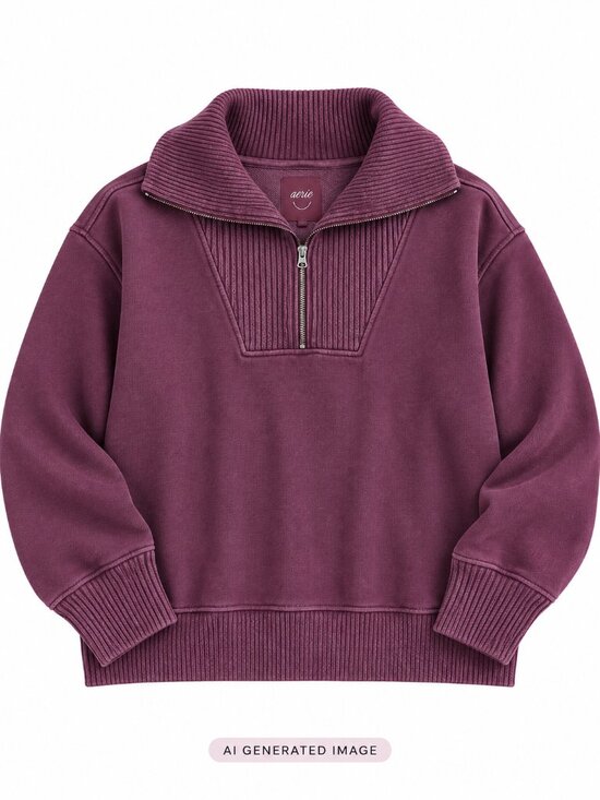 aerie Tops - Aerie Oversized Half Zip Sweatshirt XL Burgundy Funnel Neck